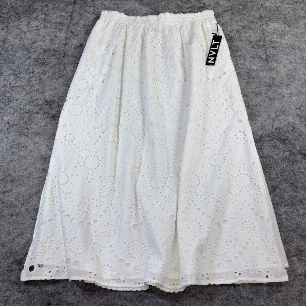 New NVLT Maxi Skirt Women's Large White‎ Eyelet Lined Feminine Boho Festival